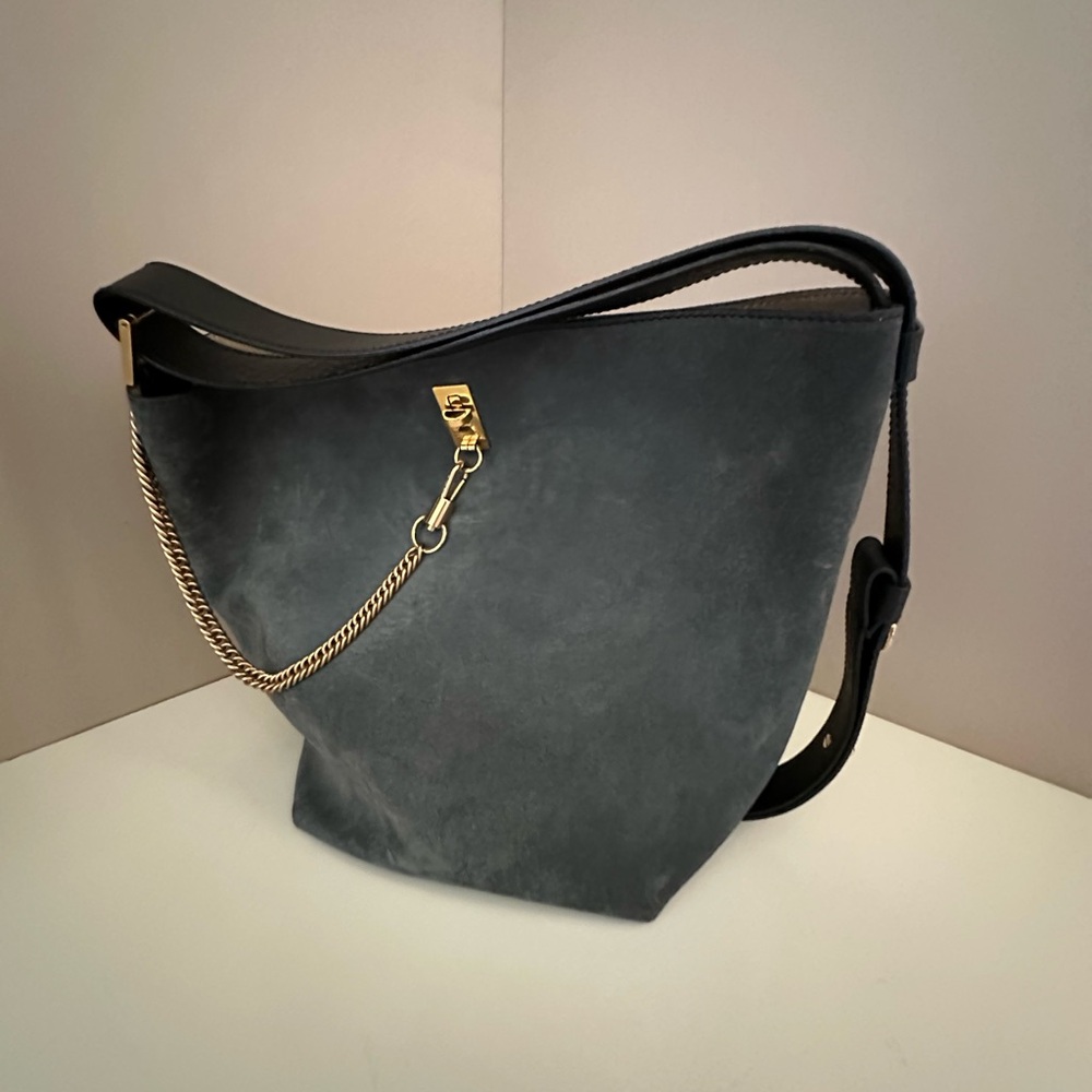 Givenchy Grey Suede and Wine Shoulder Bag with Gold Chain